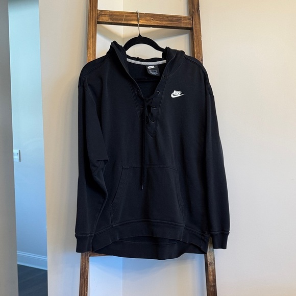 Nike Sweaters - Nike Black Oversized Laceup Pullover Hoodie